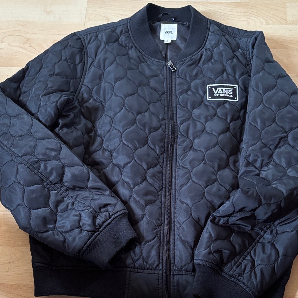 Vans Black Quilted Bomber Jacket with Logo Patch